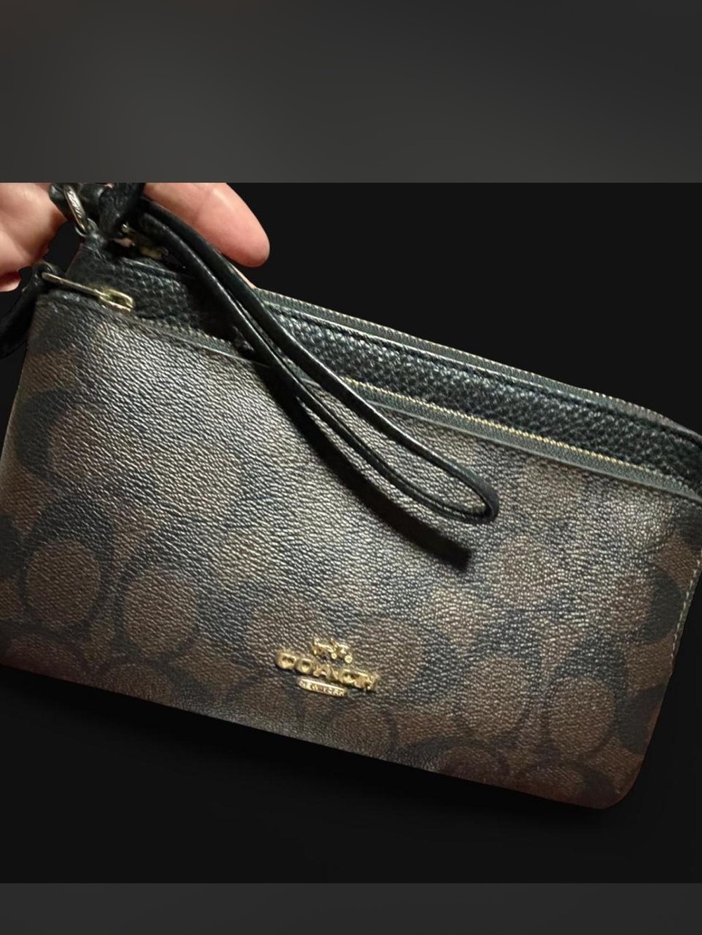 Coach Brown and Black Signature Wristlet